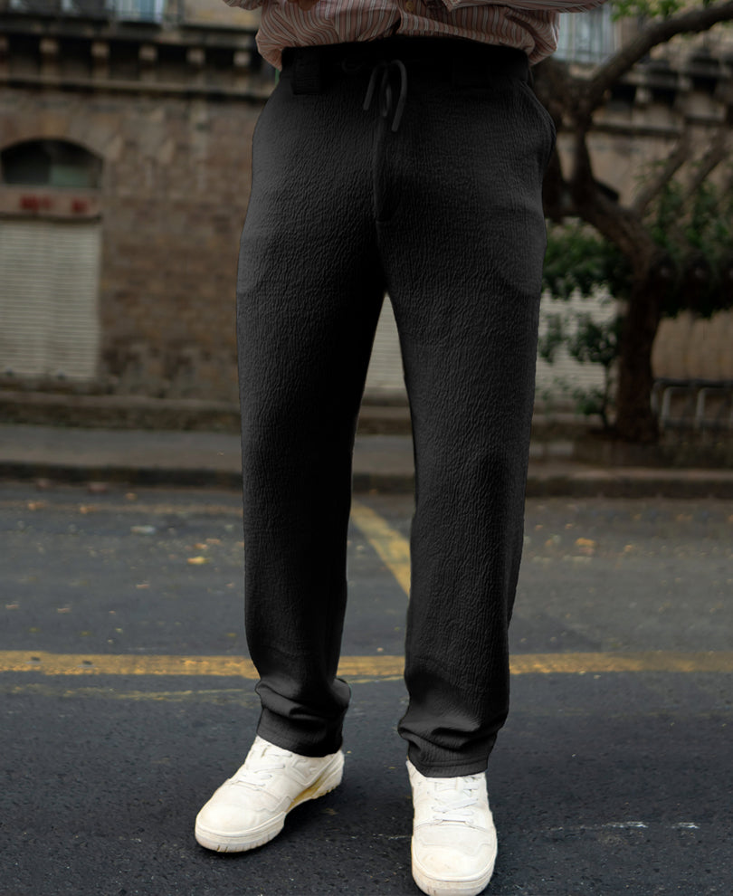 Black Structured Knitted Regular Fit Pant.