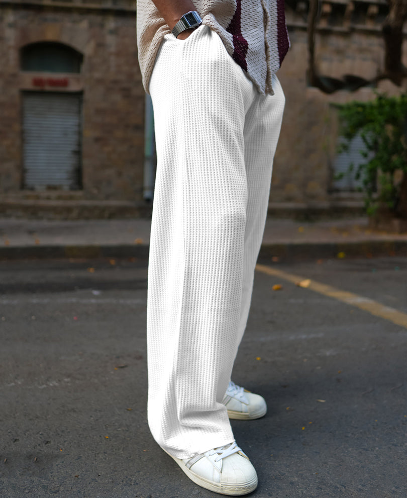 Cream Waffle Baggy Fit Track Pant.
