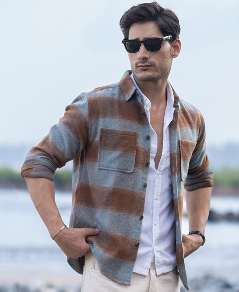 Brown Brushed Checks Shirt.