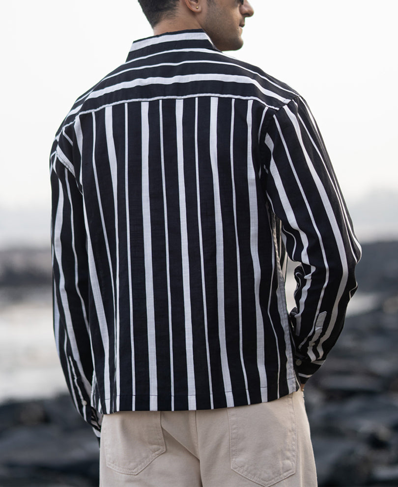 Black Lightweight Striped Shirt.