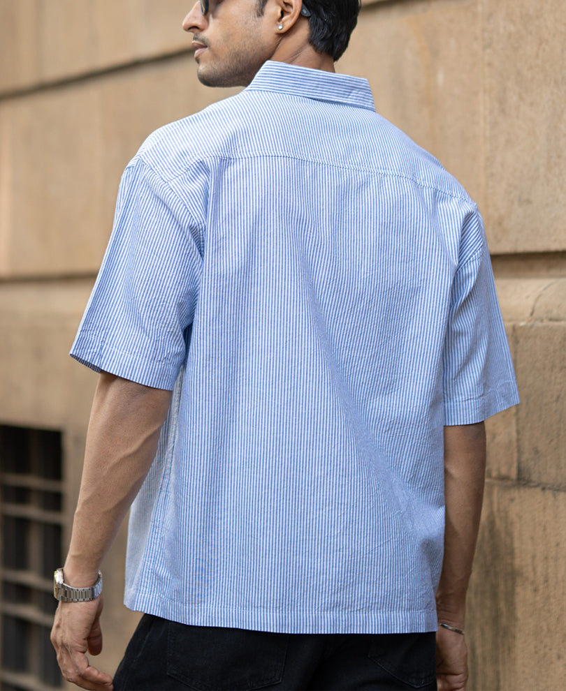 Sky Blue Stripe Embroidered Shirt.