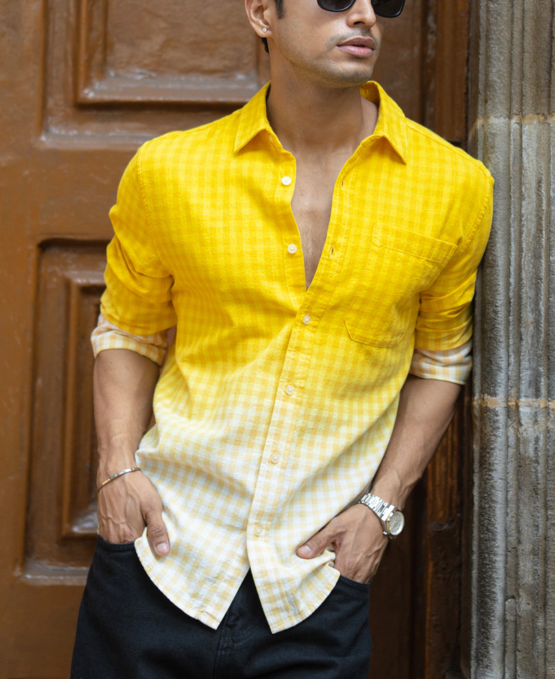 Yellow Ombre Checks Shirt.