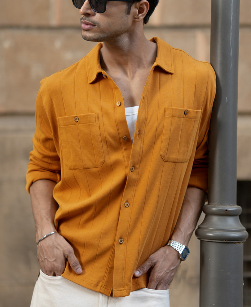 Mustard Structure Knit Shirt.