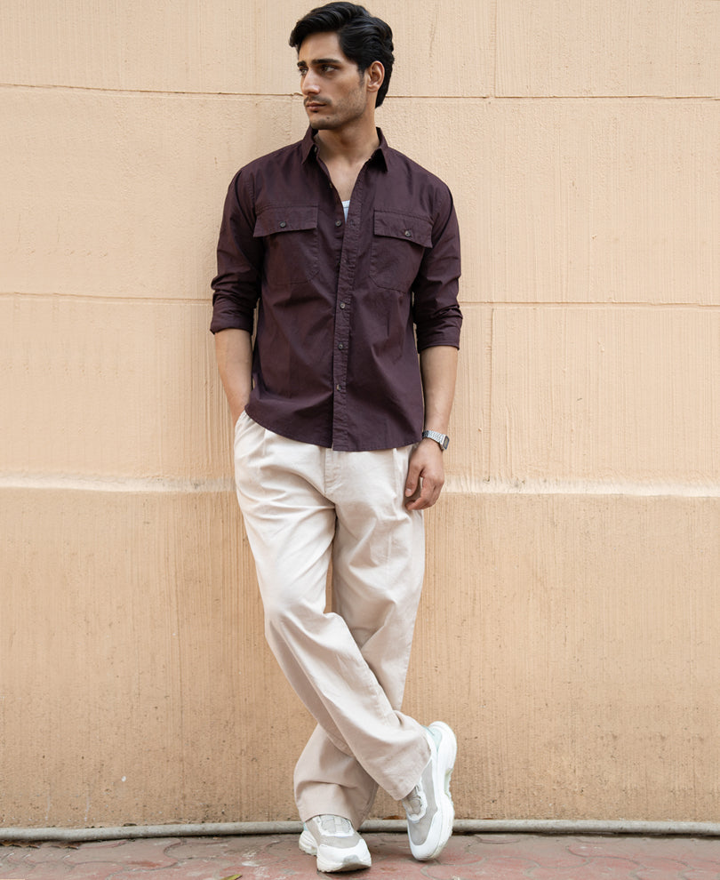 Wine Double Pocket Lightweight Shirt.