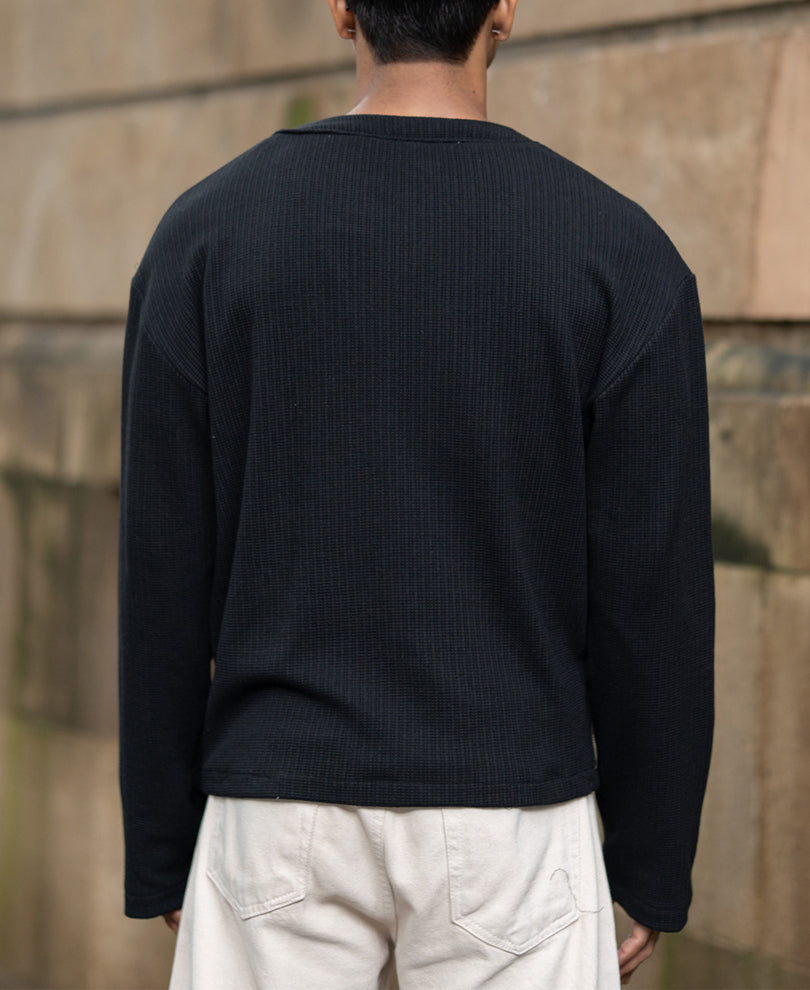 Black Structured Knit Cardigan.