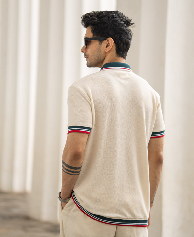 Off White Knit Embroidered T-Shirt