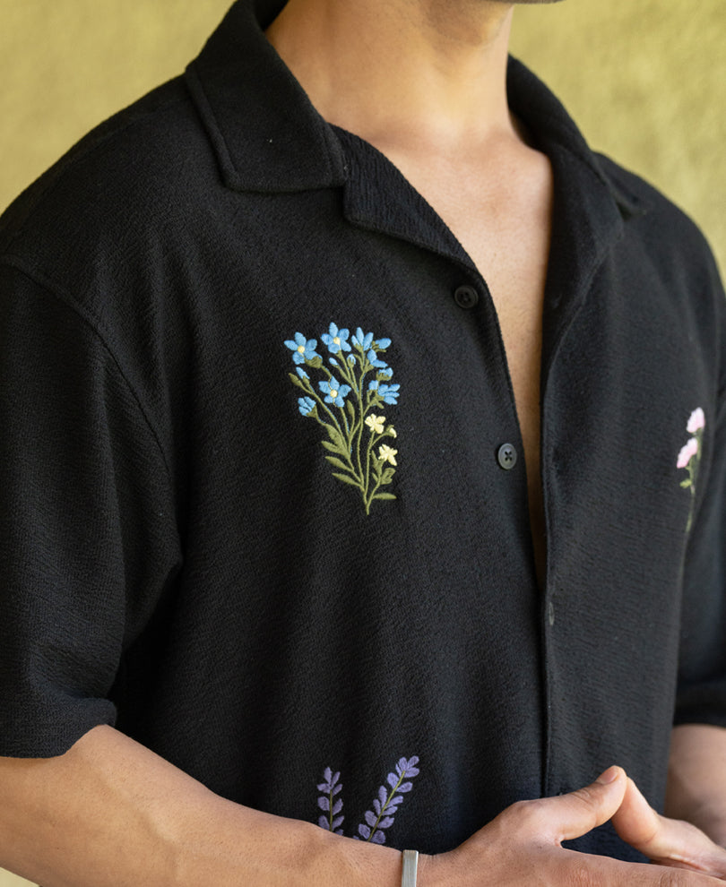 Black Embroidered Knit Shirt