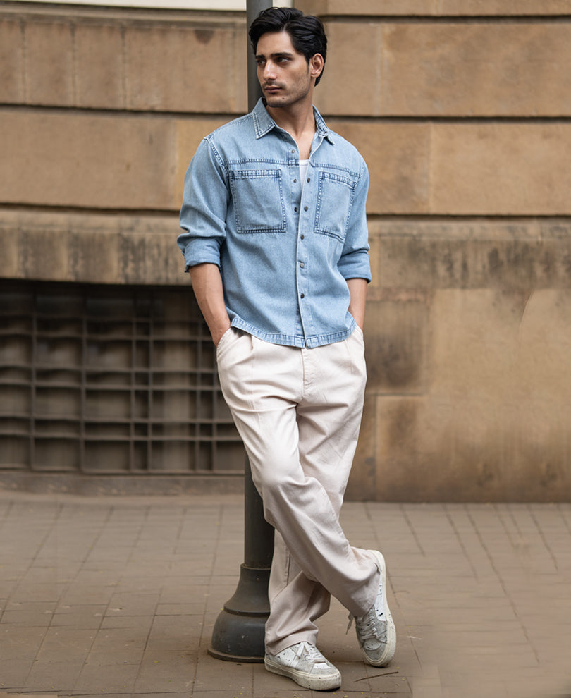 Blue Double Pocket Denim Shirt.