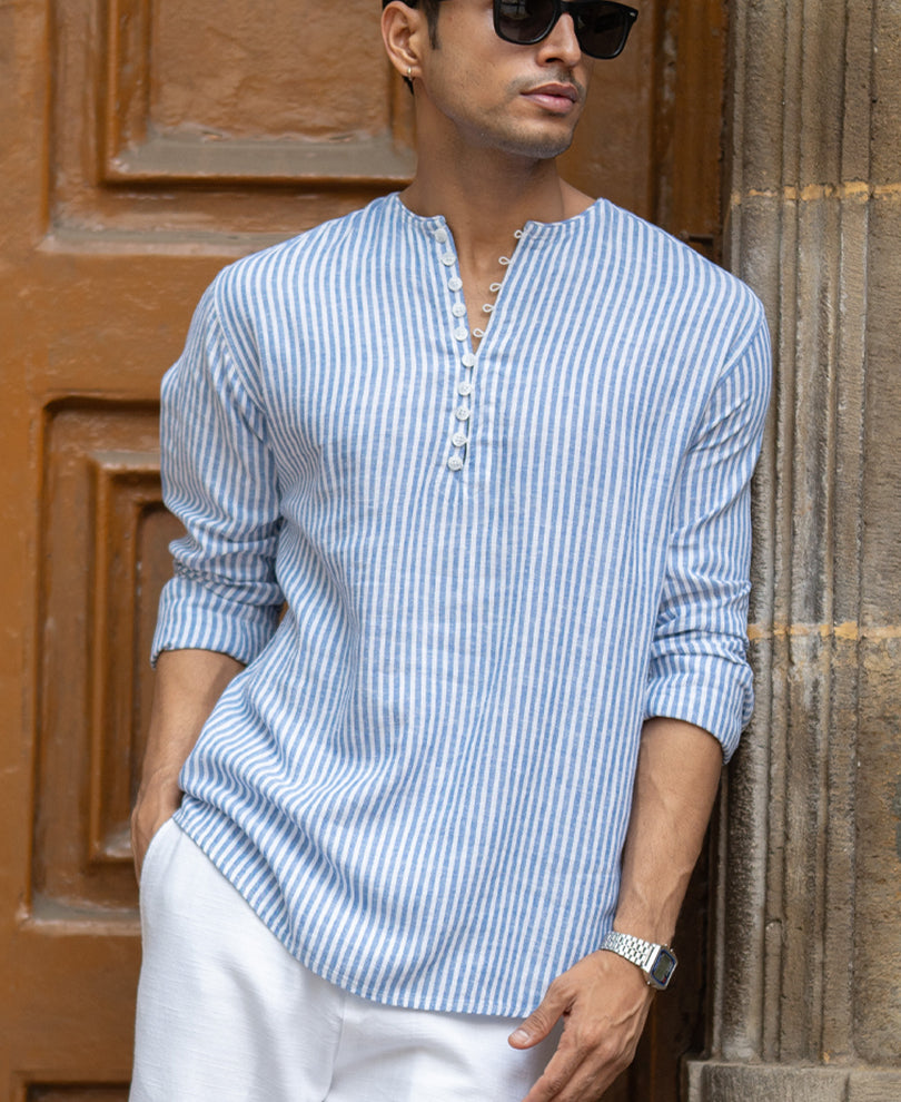 Blue Striped Kurta Shirt.