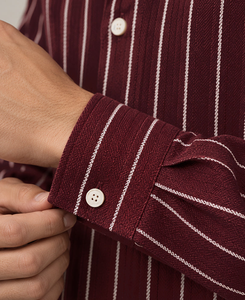 Wine Structured Stripe Overshirt