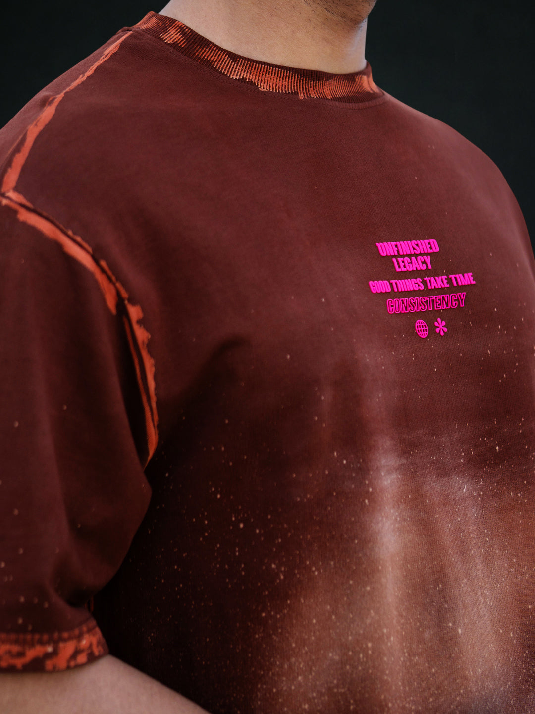 Brown Sprayed Graphic T-Shirt.