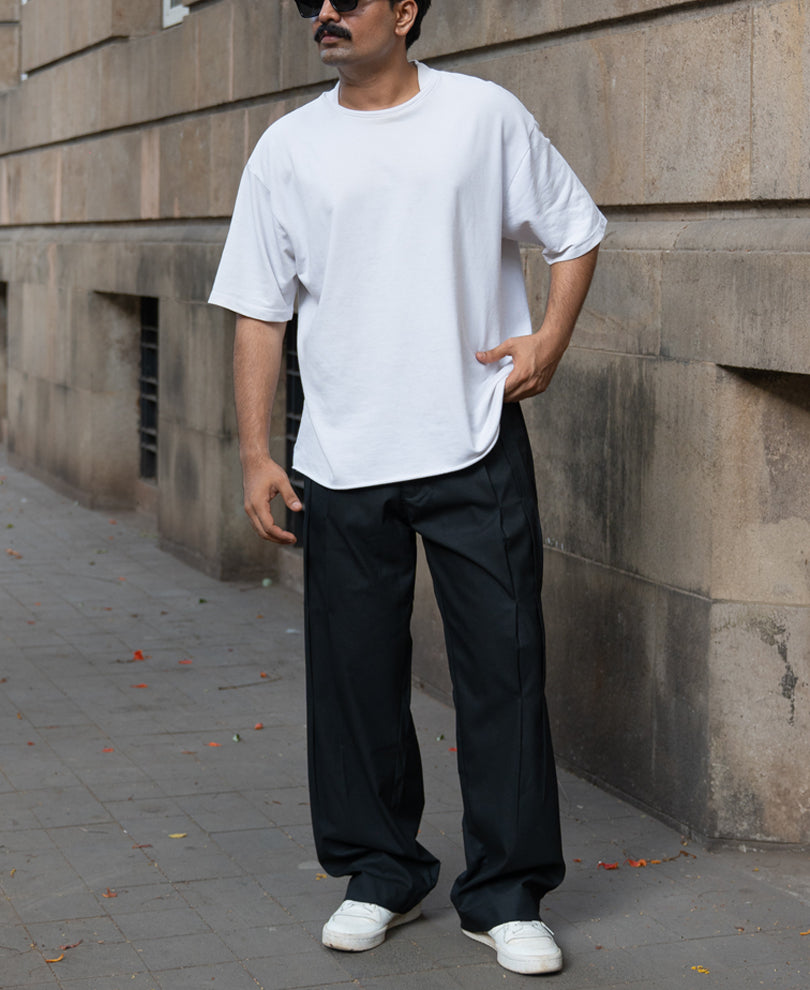 Black Pleated Tailored Trousers