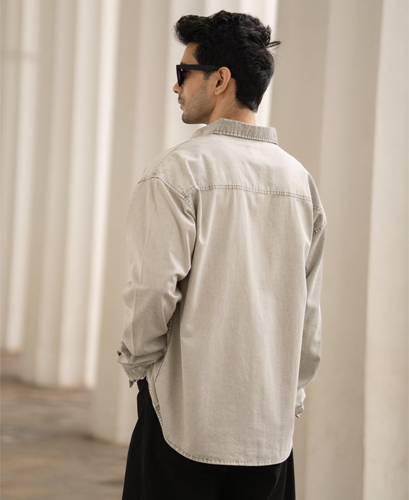 Light Green Washed Printed Shirt 100% Cotton