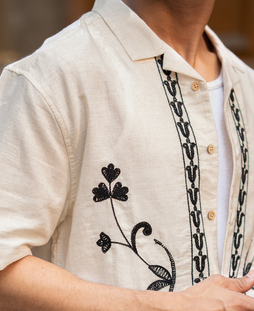Natural Embroidery Linen Shirt.