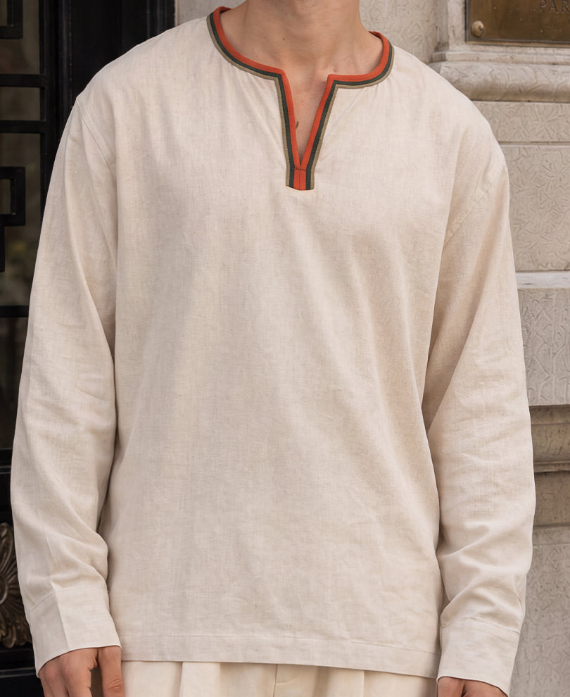 Natural Linen Blend Kurta Shirt