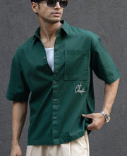 Dark Teal Embroidered Structured Shirt.