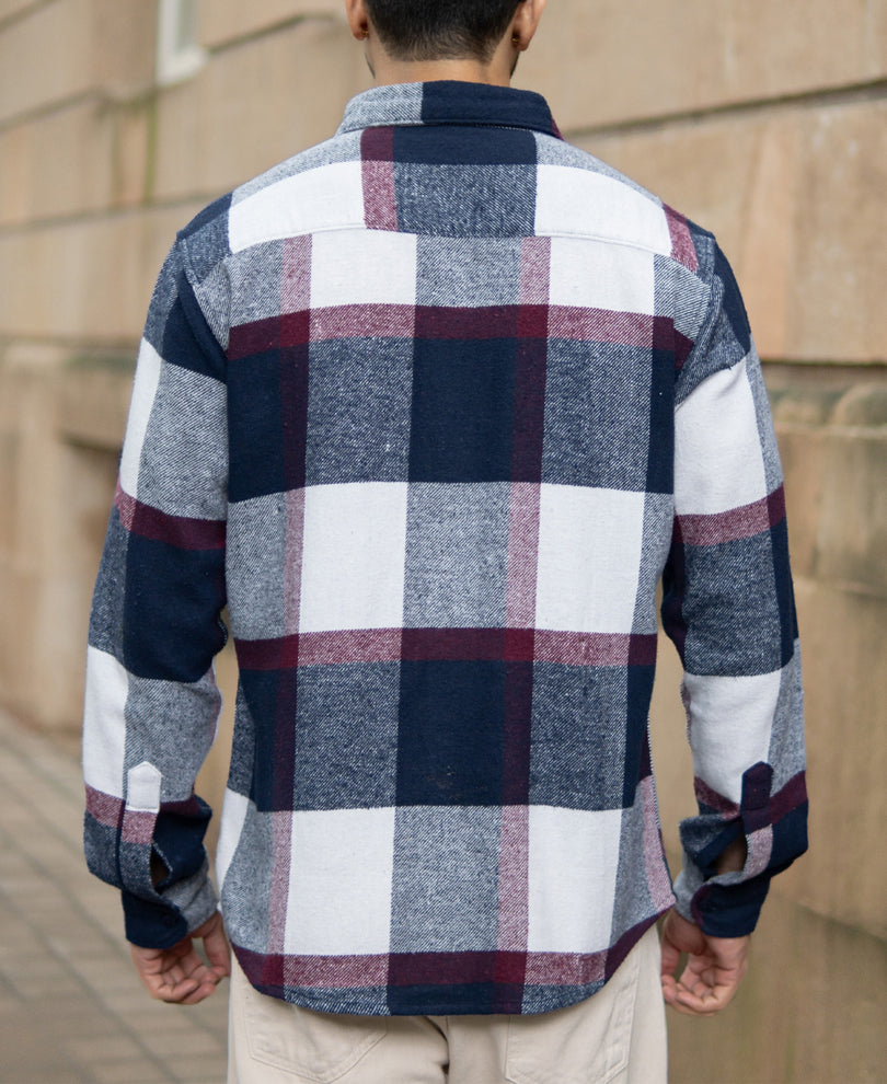 Navy And Wine Flannel Checks Shirt.