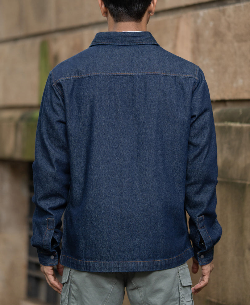 Indigo Denim Overshirt With Pockets.