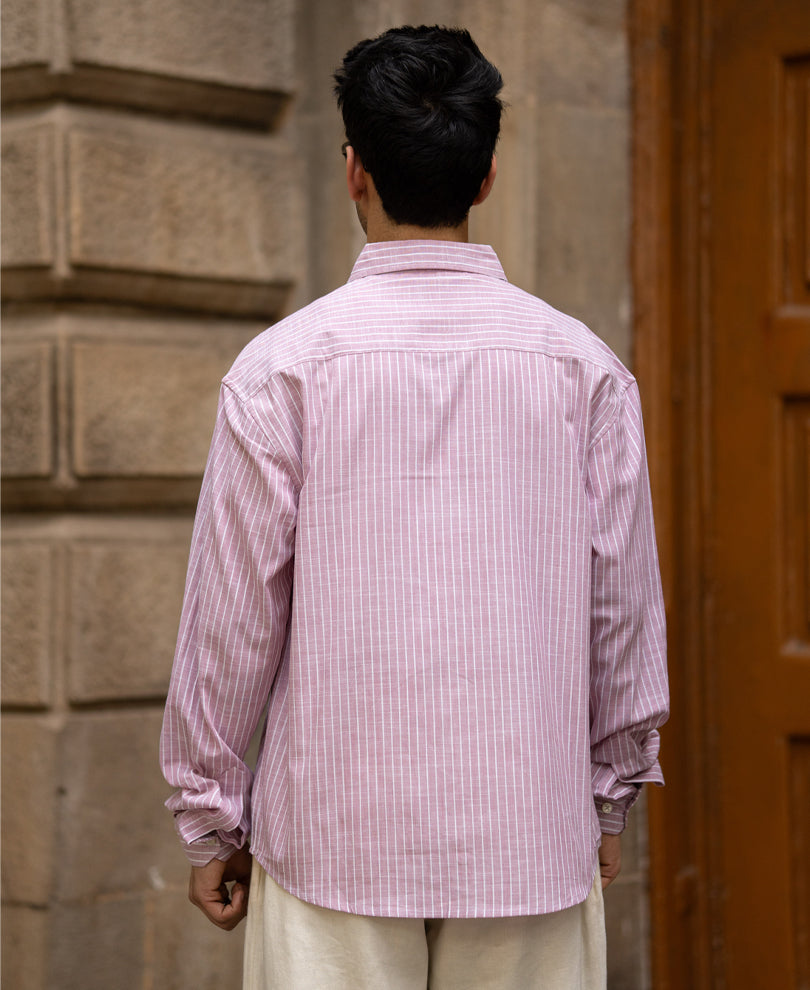 Light Pink Embroidered Stripe Shirt 100% Cotton