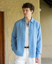 Blue Linen Blend Structured Shirt