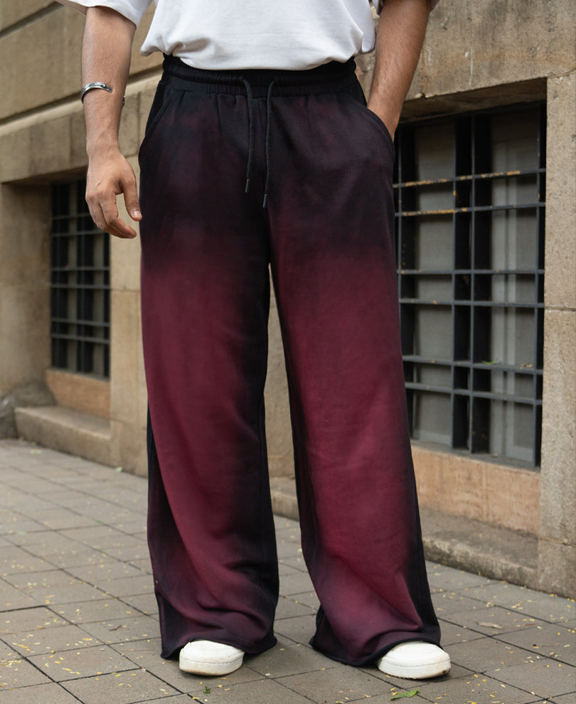 Maroon Sprayed Baggy Trackpants