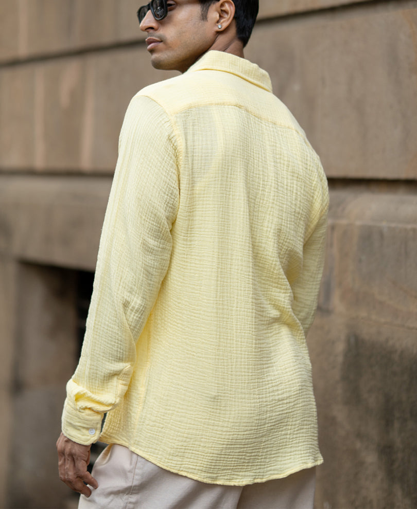 Yellow Crinkled Cotton Shirt.