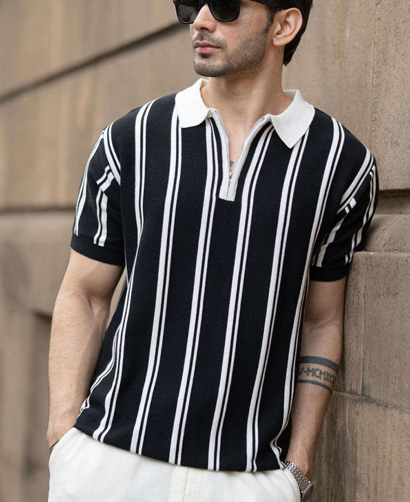 Black & White Stripe Knit T-Shirt.