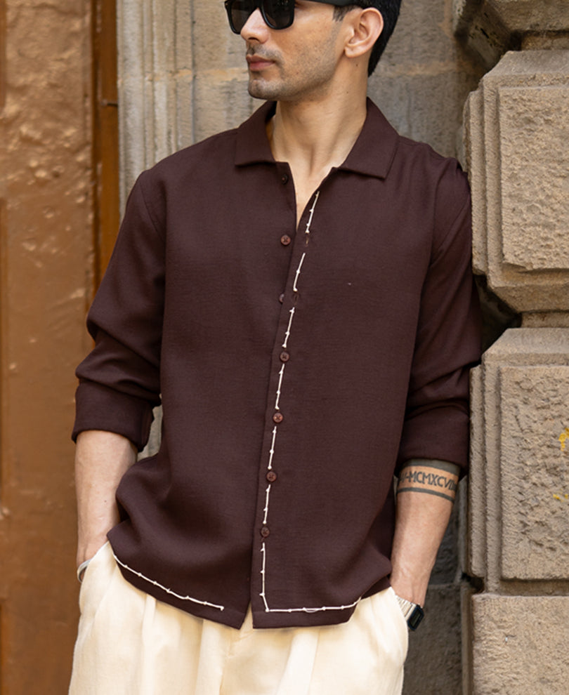 Coffee Brown Hand Embroidery Shirt