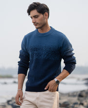 Navy Ombre Jacquard Knit T-Shirt.