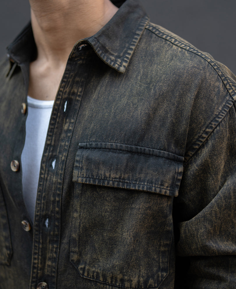 Dark Brown Washed Denim Overshirt.