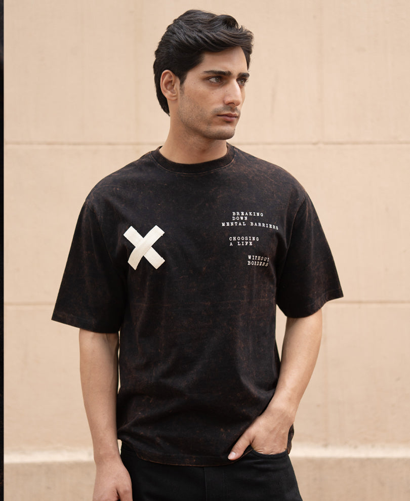Buy Dark Brown Washed Printed Oversized T-Shirt for Men | POWERLOOK