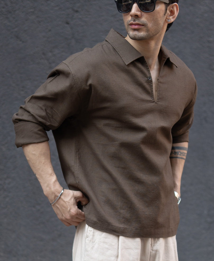 Brown Lightweight Structured Kurta Shirt.