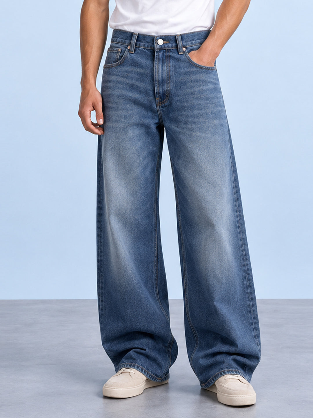 Mid Blue Washed Baggy Fit Jean