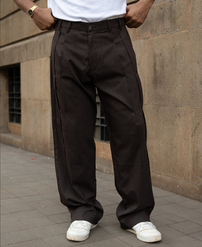 Brown Pleated Tailored Trousers