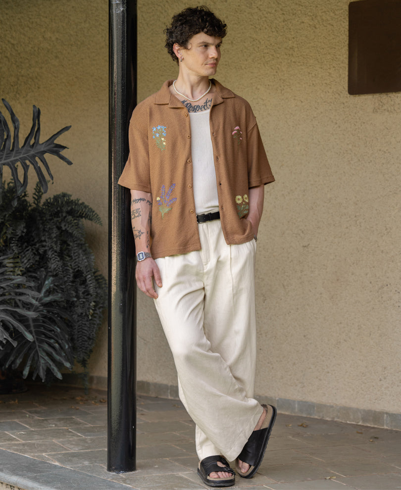 Tan Embroidered Knit Shirt