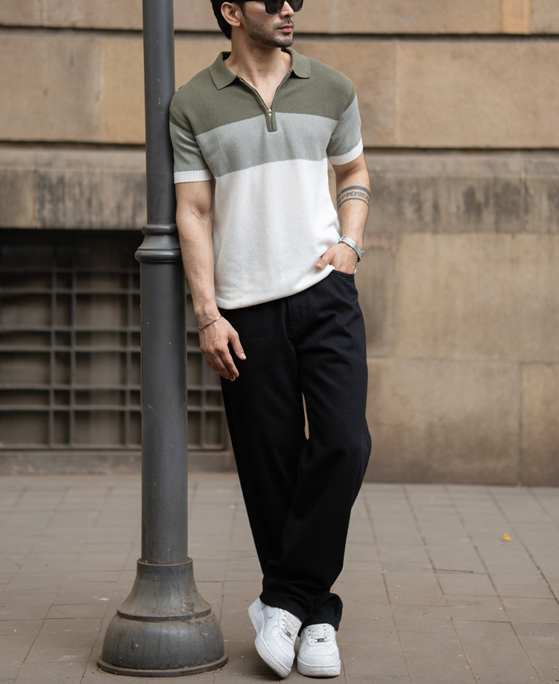 Green Knit Stripe T-Shirt.