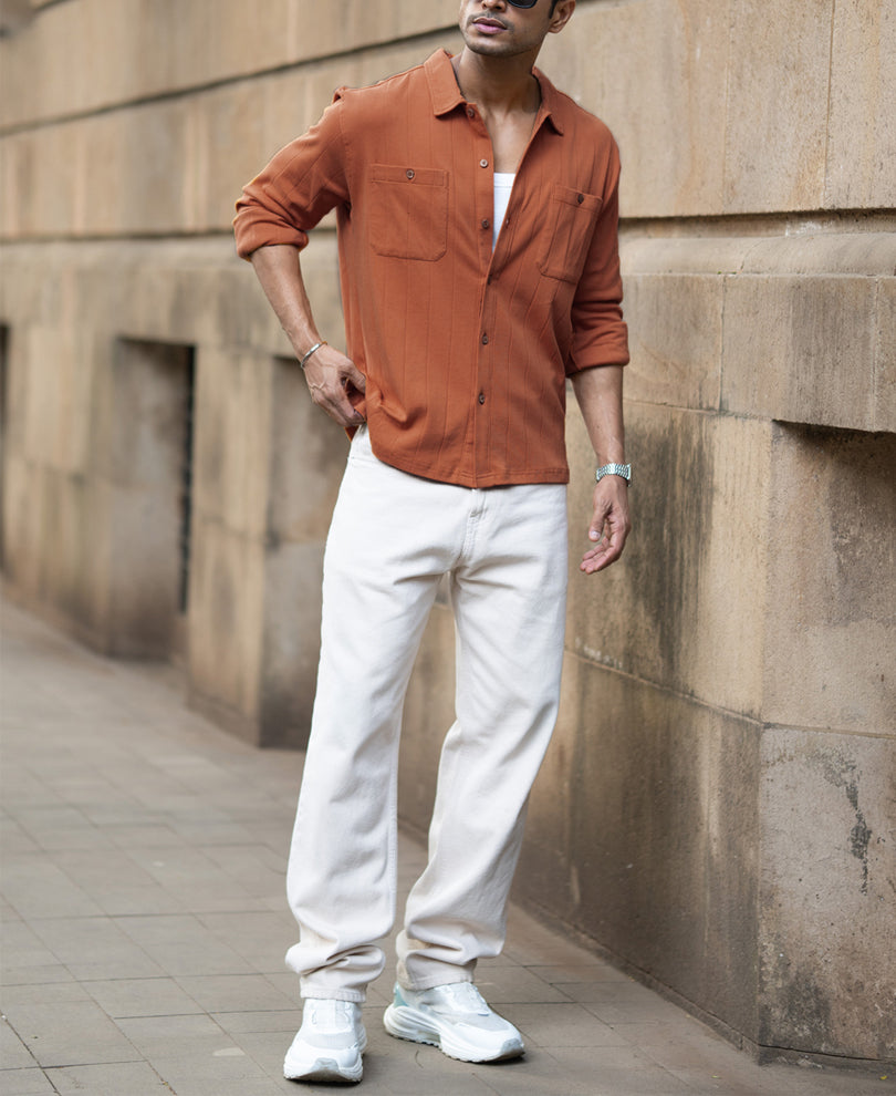 Russet Brown Structure Knit Shirt.