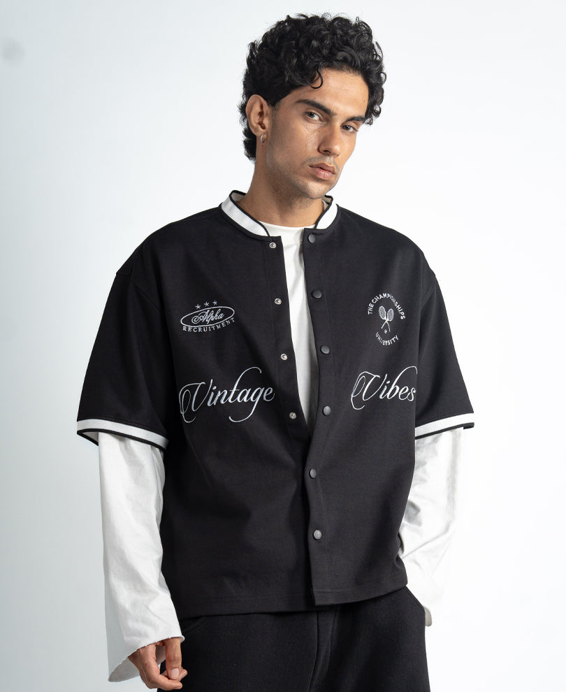 Black Embroidered Knit Shirt