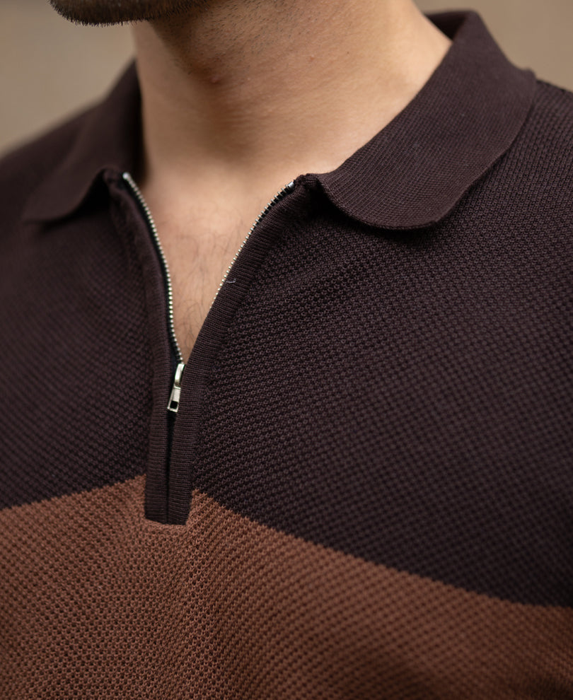 Brown & Beige Stripe Knit T-Shirt.