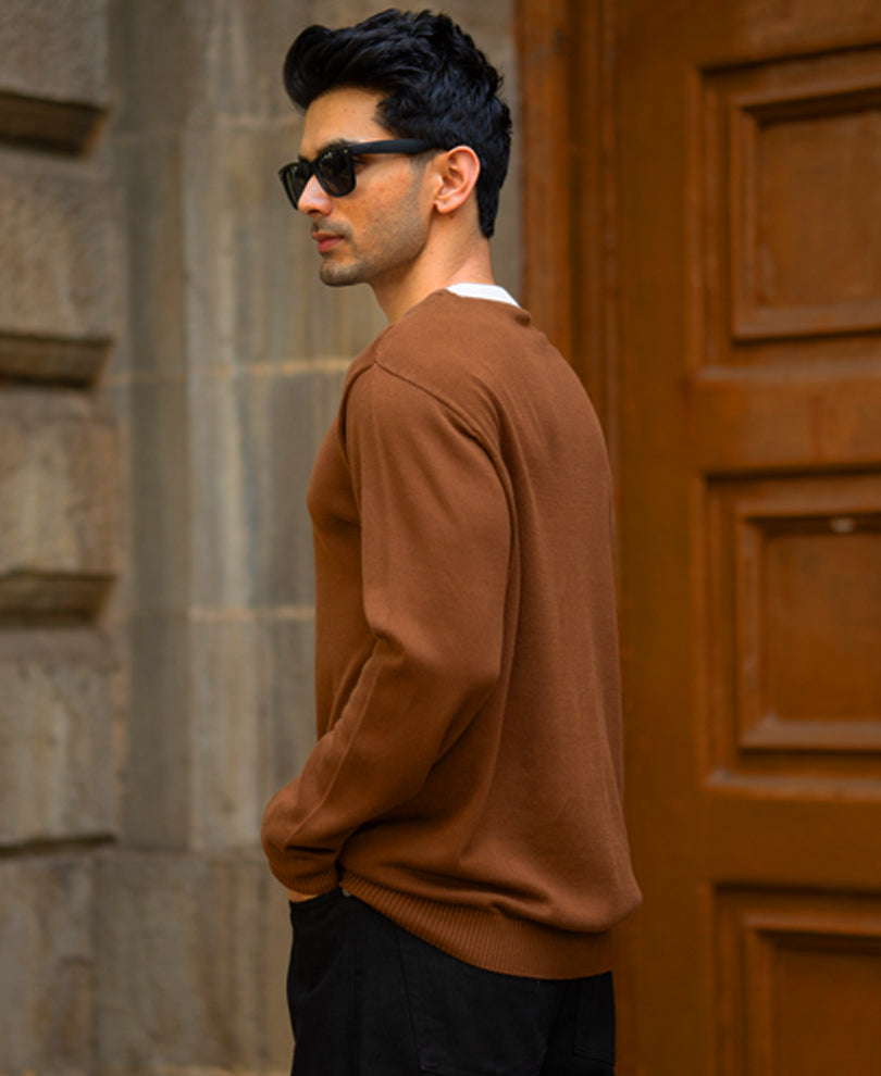 Brown Contract Double Neck T-Shirt 100% Cotton