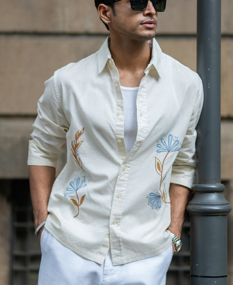 Cream Embroidered Lightweight Shirt.