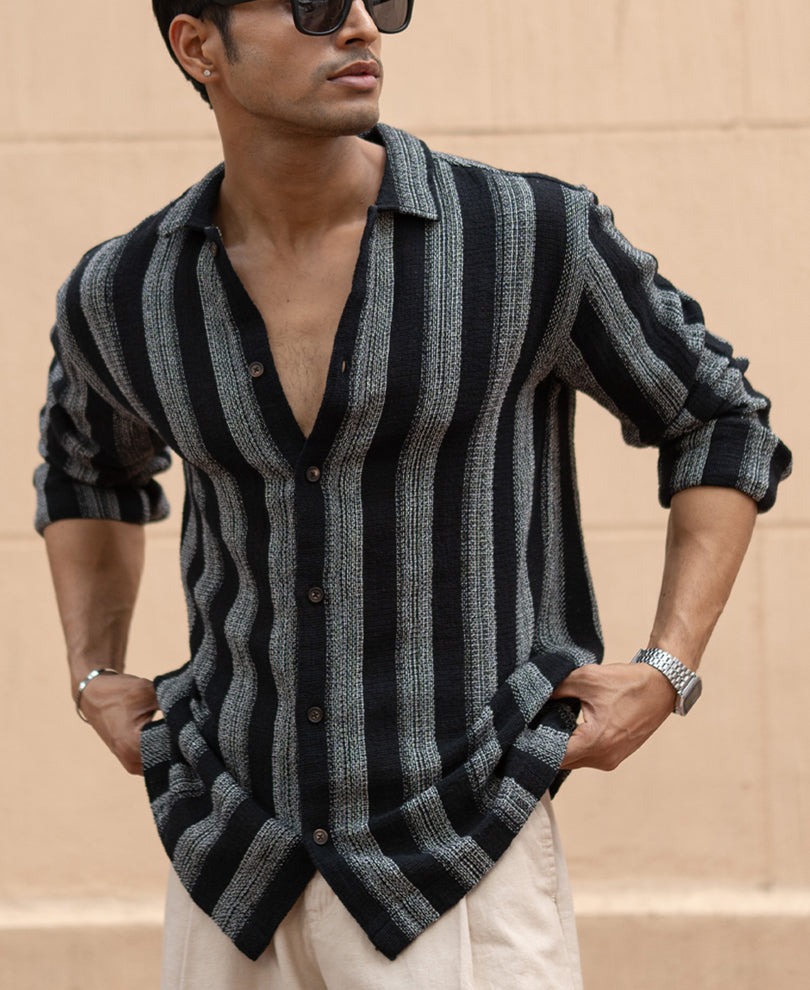 Black Structured Striped Shirt.