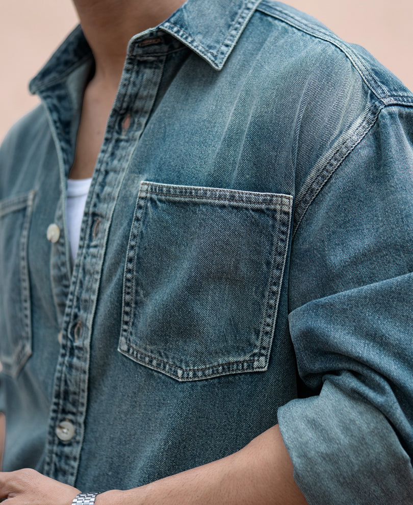 Mid Blue Sprayed Denim Shirt