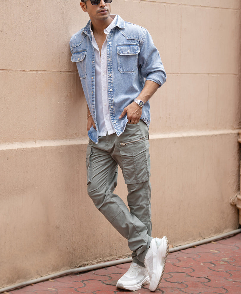 Blue Denim Regular Fit Full Sleeves Shirt.