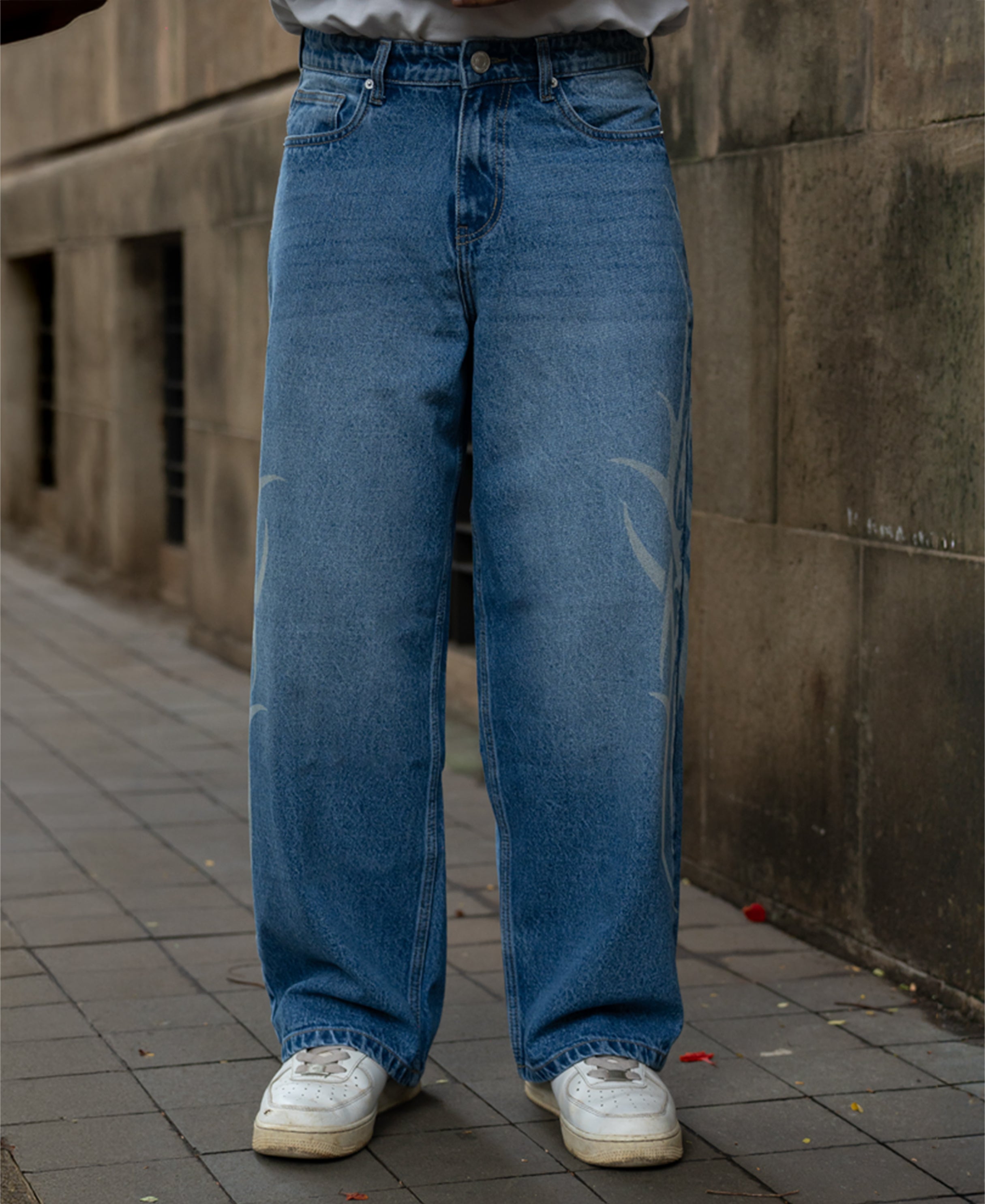 Blue Sigil Print Baggy Jeans