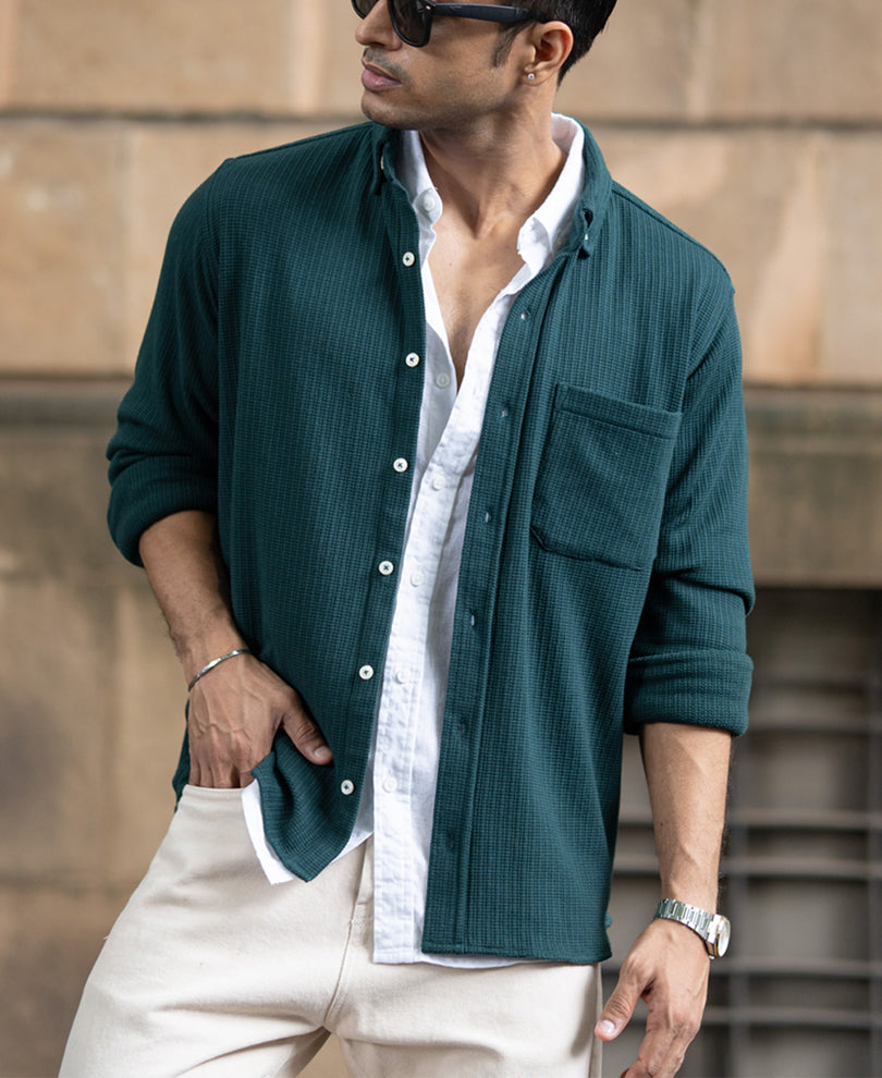 Pine Structured Knit Shirt.