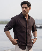 Brown Seer Sucker Stripe Shirt.