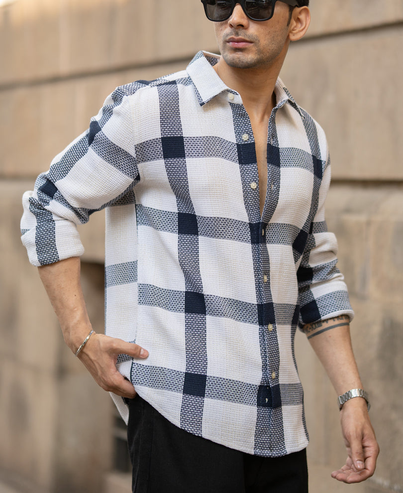 Navy Structure Checked Shirt.