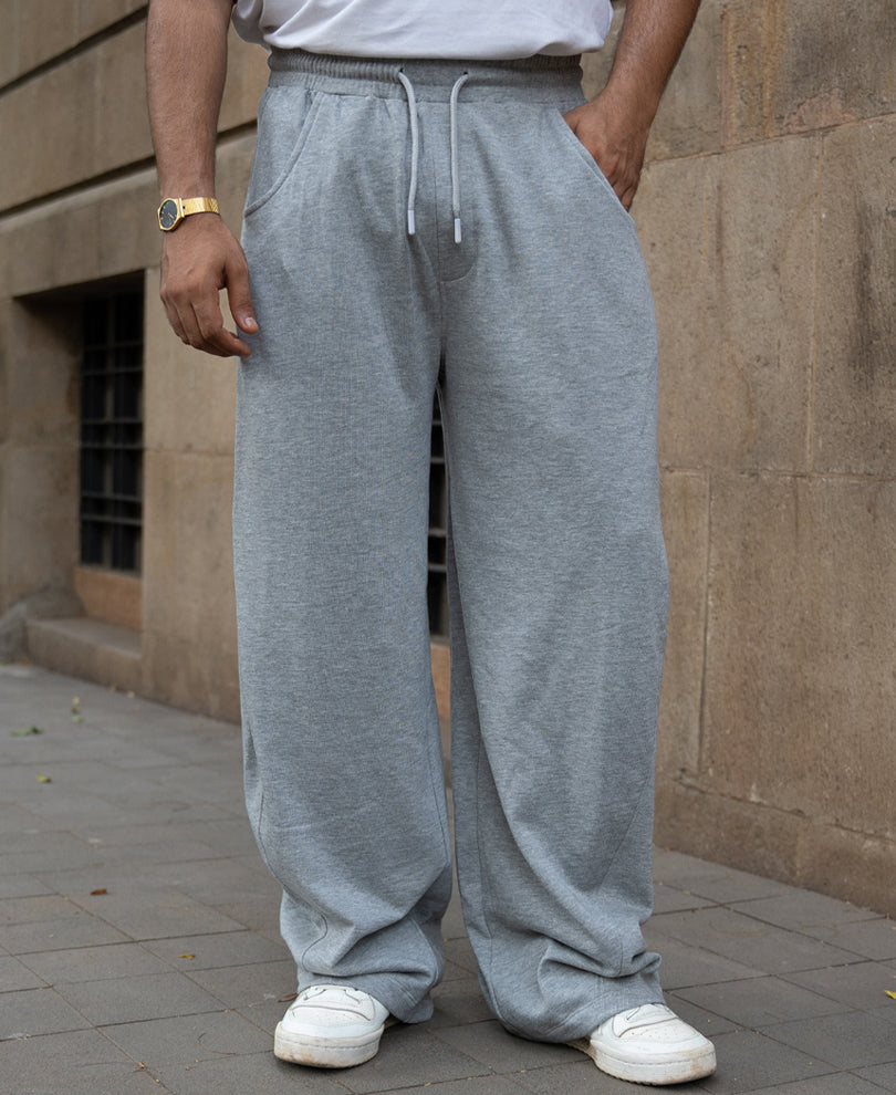 Grey Melange Barrel Fit Trackpants