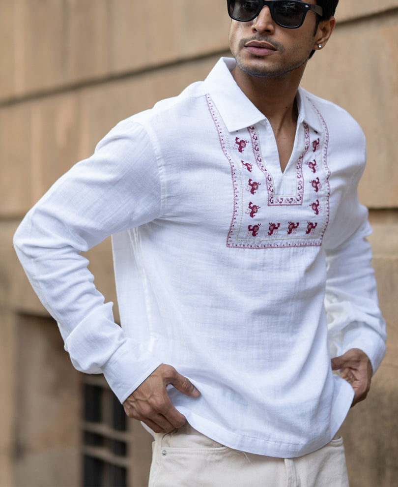 White Embroidered Kurta Shirt.
